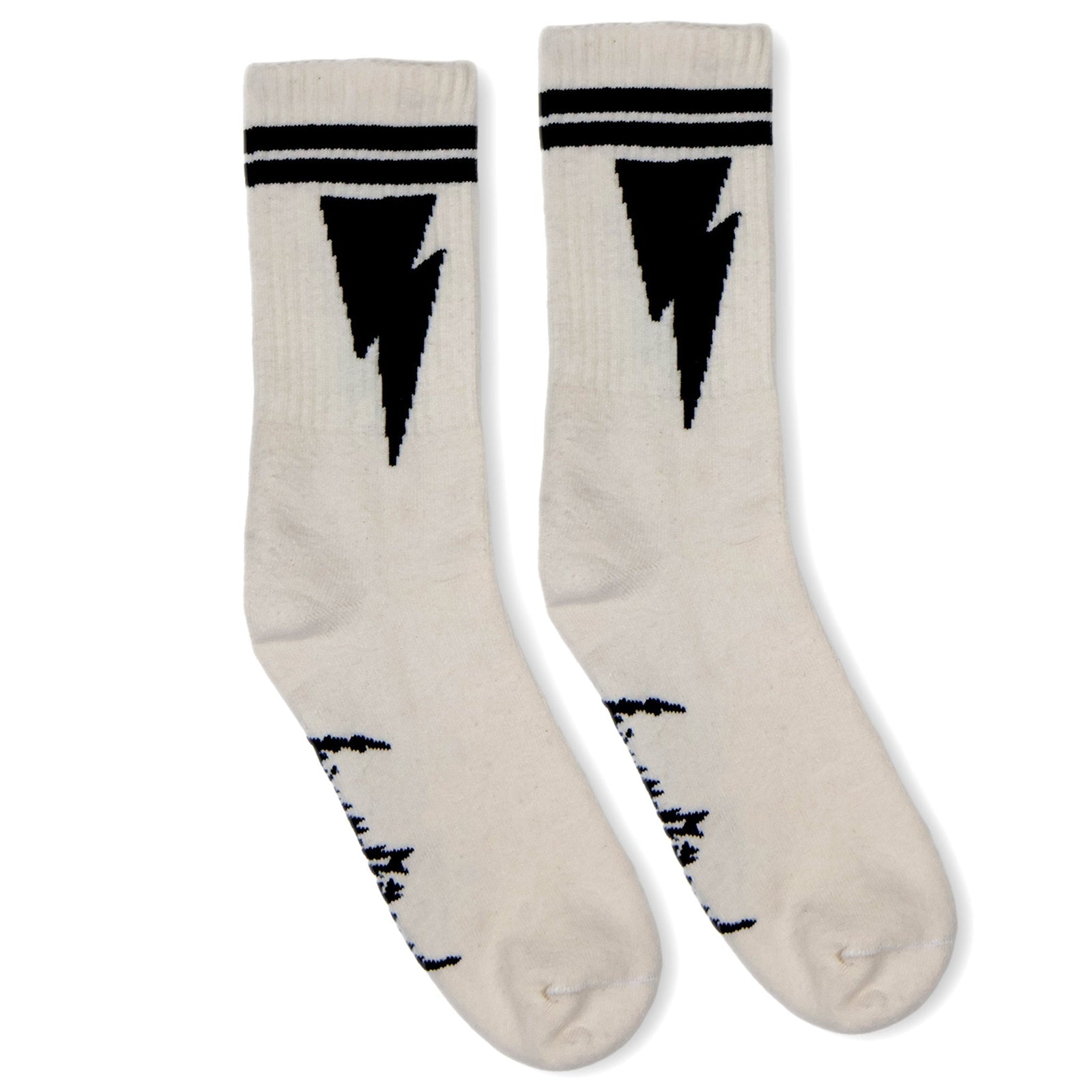 Socco Naturals - Mike Vallely Lightning Bolt Socks - Black Stripes - Natural / Crew / Osfm