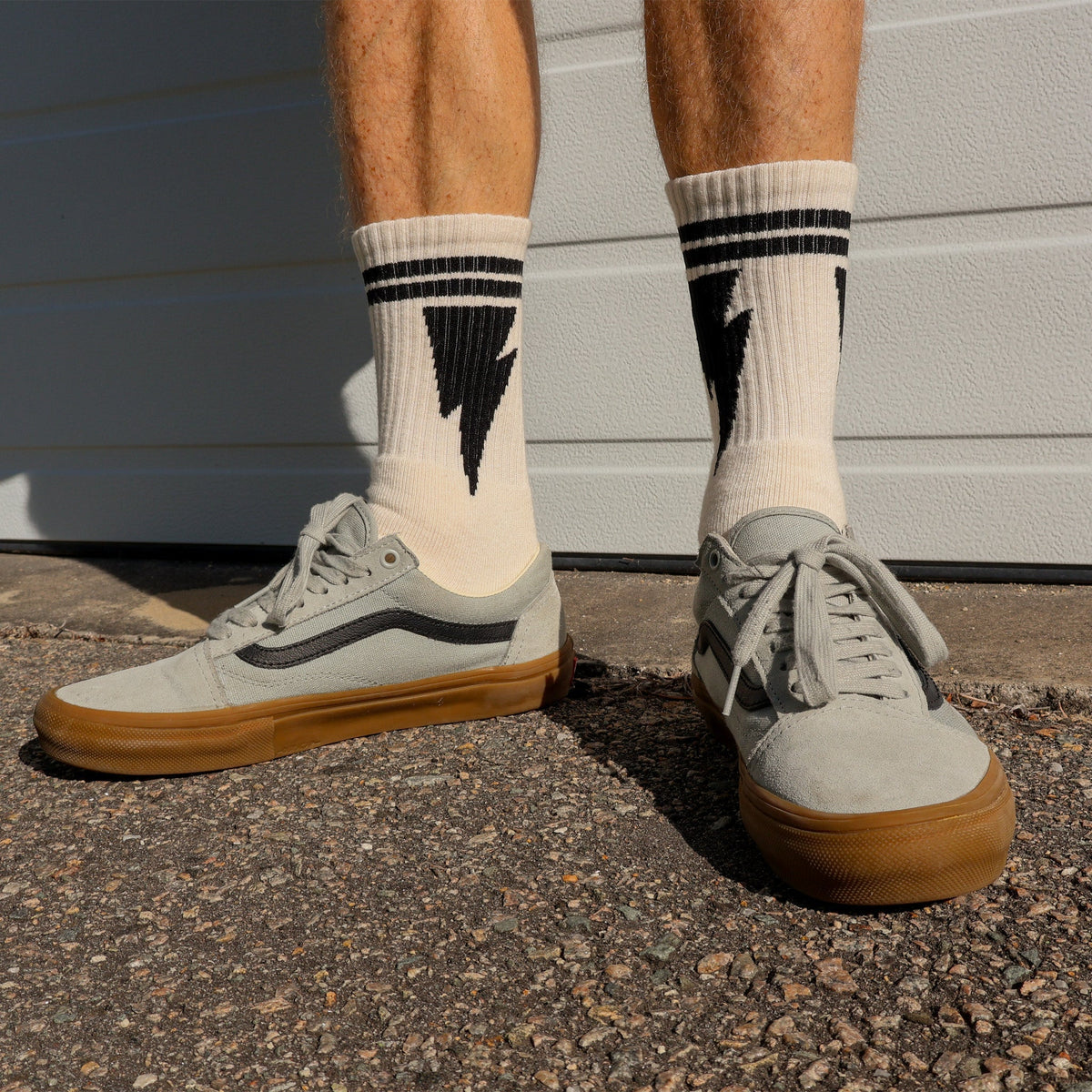 Socco Naturals - Mike Vallely Lightning Bolt Socks - Black Stripes - Natural / Crew / Osfm