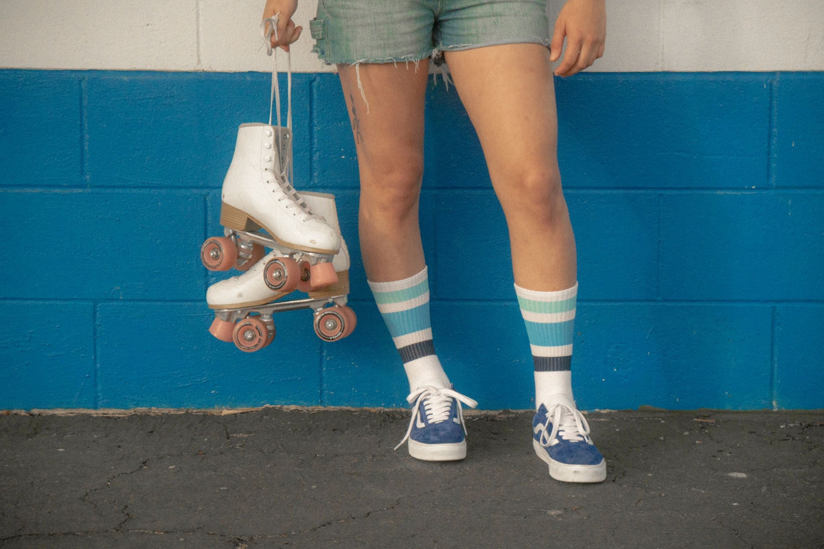 Socco Ocean Blue Shades Crew Socks - White