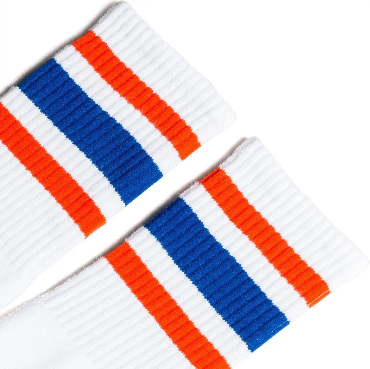 Socco Orange and Blue Striped Socks - White - Crew / S/m