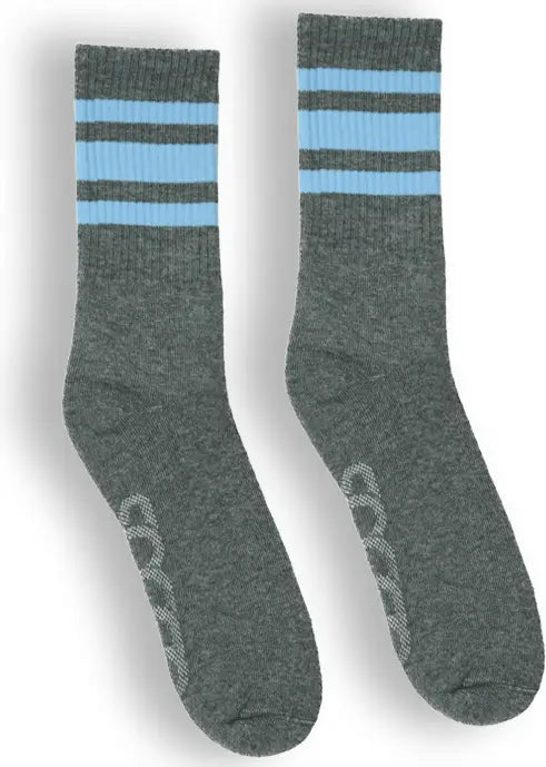Socco Performance Crew - Carolina Blue Striped Socks - Dark Heather Gray - Grey / S/m