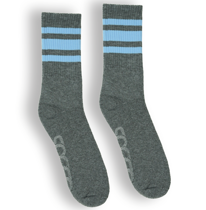 Socco Performance Crew - Carolina Blue Striped Socks - Dark Heather Gray - Grey / S/m