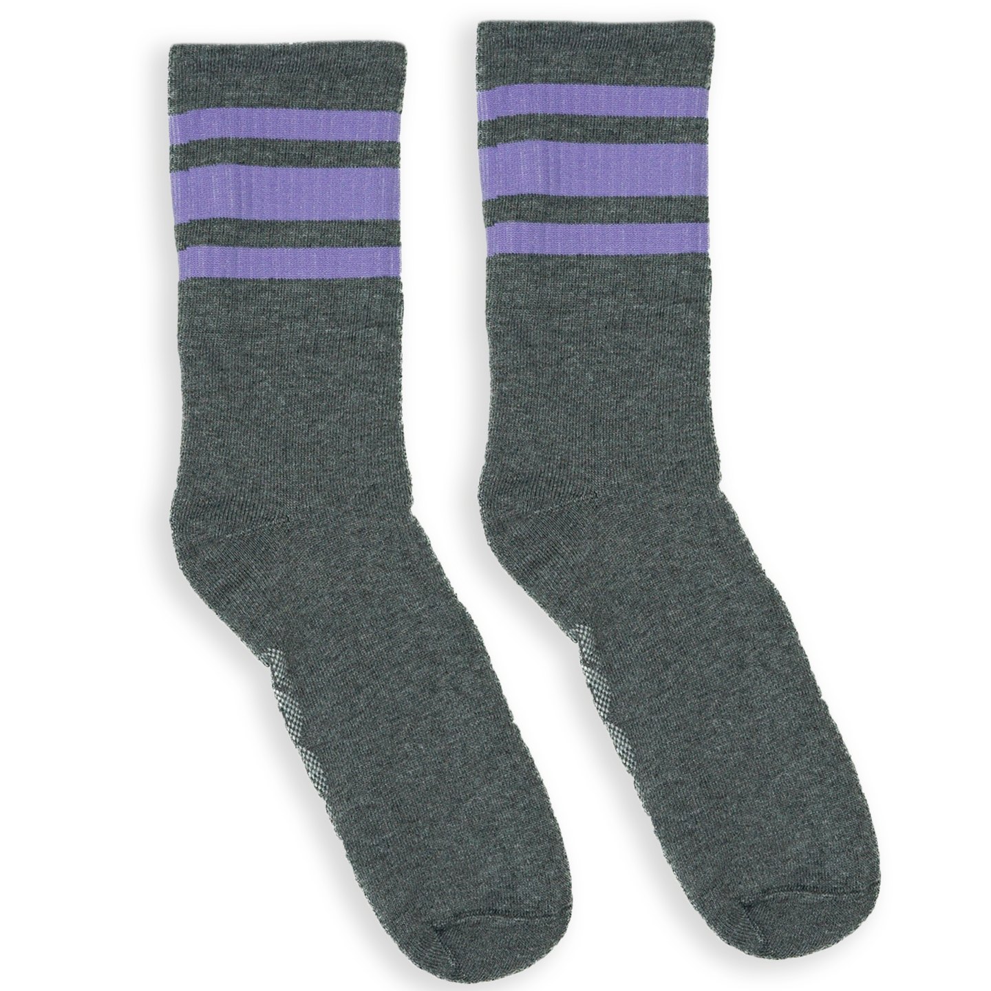 Socco Performance Crew - Lilac Striped Socks - Dark Heather Gray - Grey / S/m