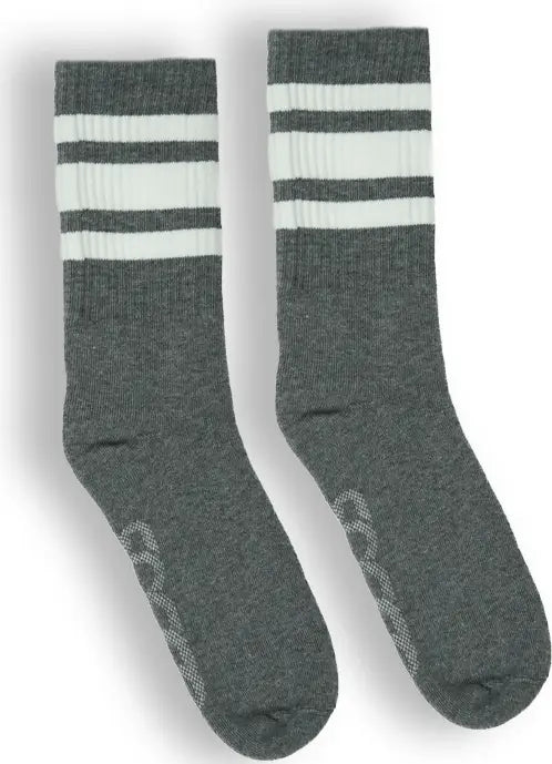 Socco Performance Crew - White Striped Socks - Dark Heather Gray - Grey / S/m