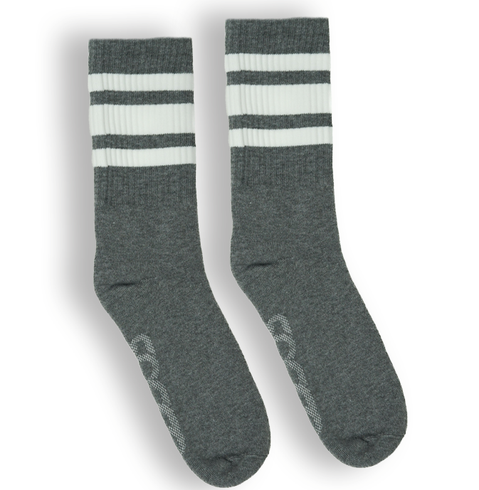 Socco Performance Crew - White Striped Socks - Dark Heather Gray - Grey / S/m