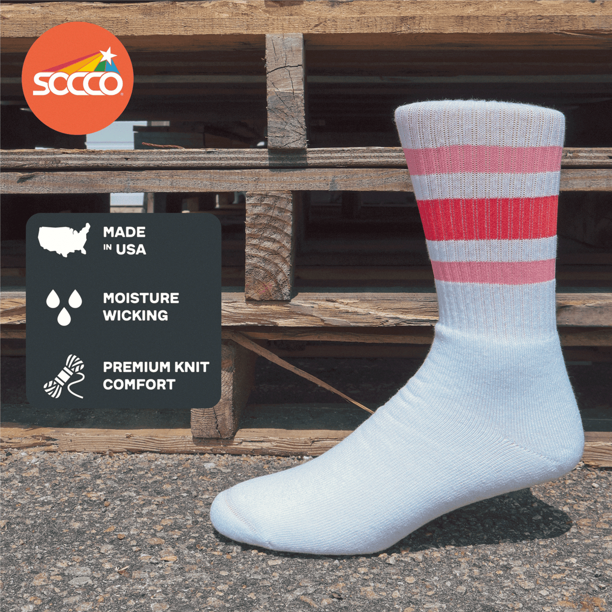 Socco Pink Shades Crew Socks - White