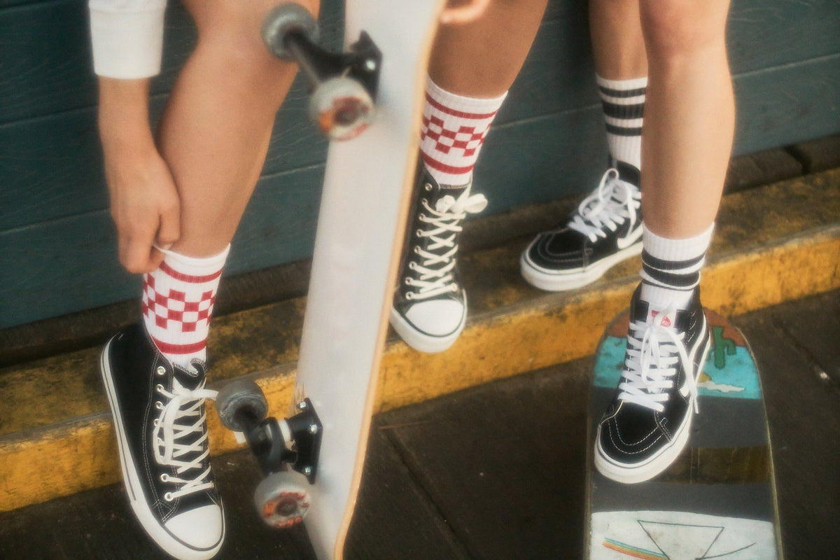 Socco Red Checkered Socks - White