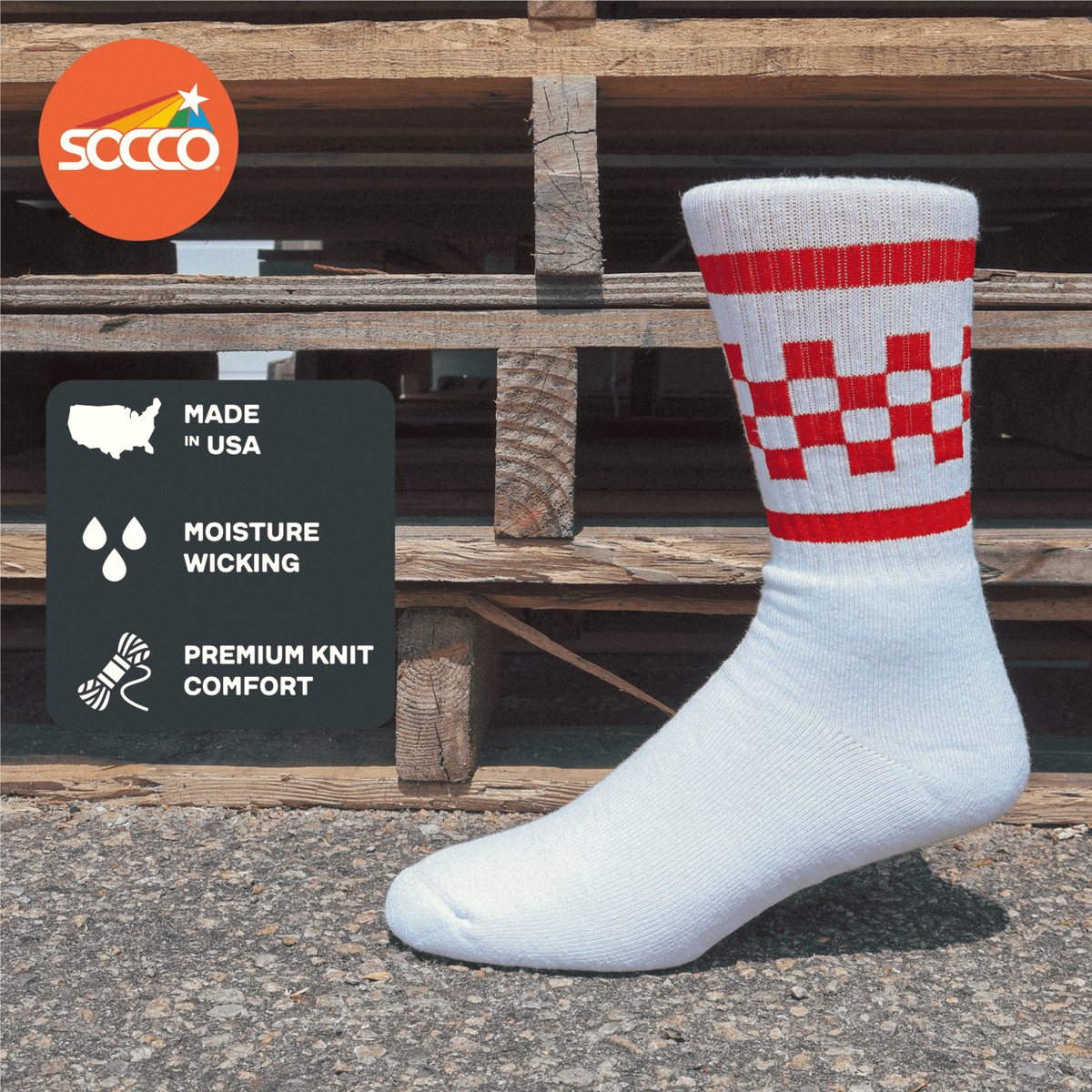 Socco Red Checkered Socks - White