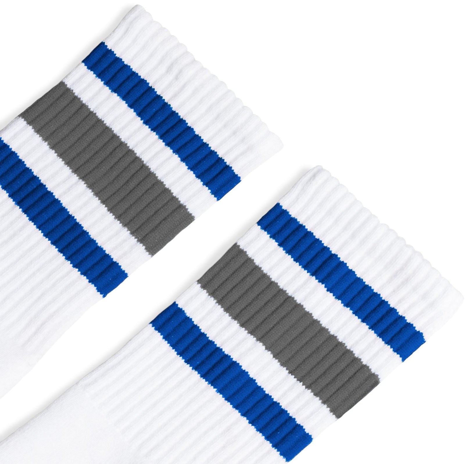 Socco Royal and Gray Stripes Crew Socks - White - S/m