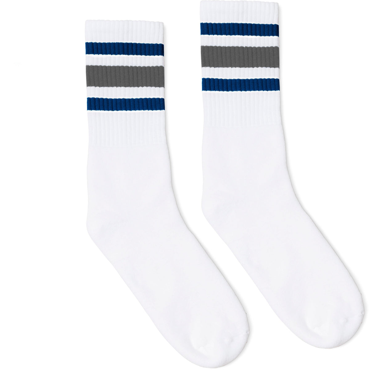 Socco Royal and Gray Stripes Crew Socks - White - S/m