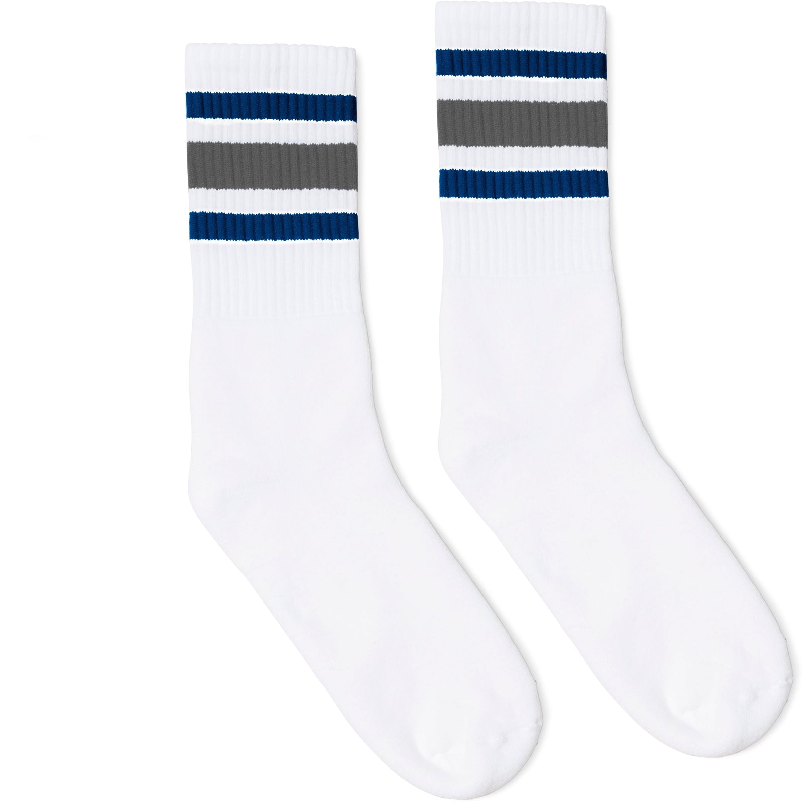 Socco Royal and Gray Stripes Crew Socks - White - S/m