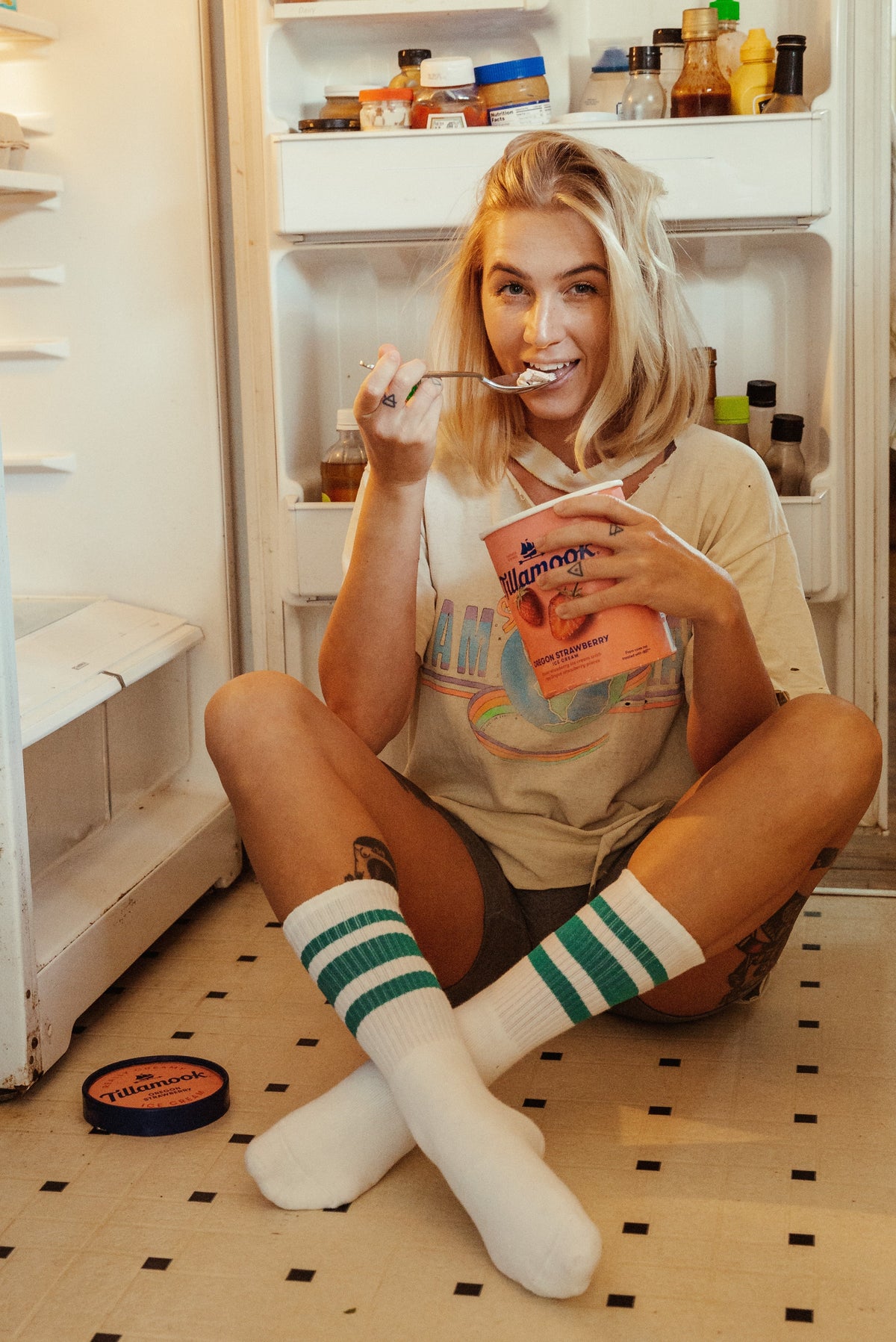 Socco Teal Striped Socks - White