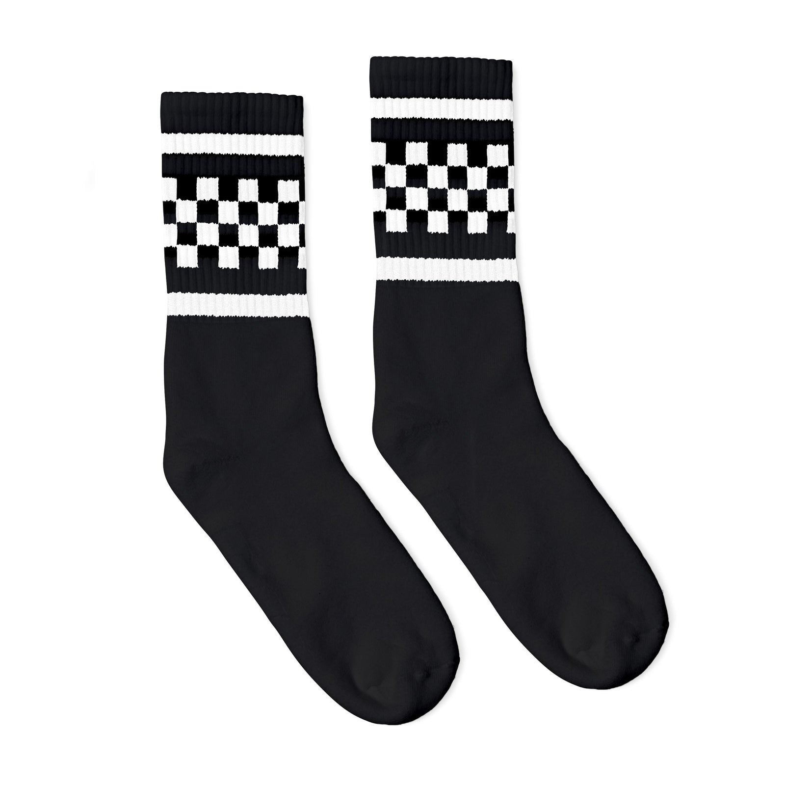 Socco White Checkered Socks - Black - Crew / S/m