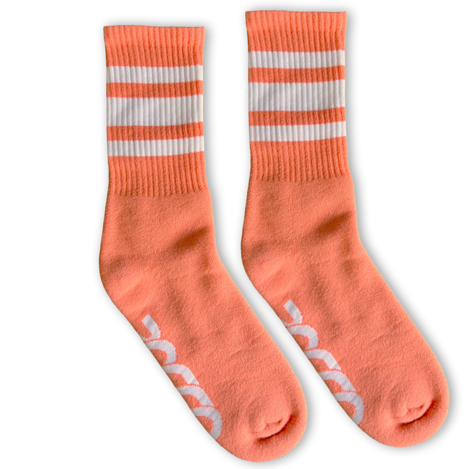 Socco White Striped Socks - Coral - Crew / S/m