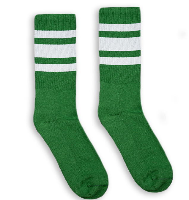Socco White Striped Socks - Forest Green - Crew / L/xl