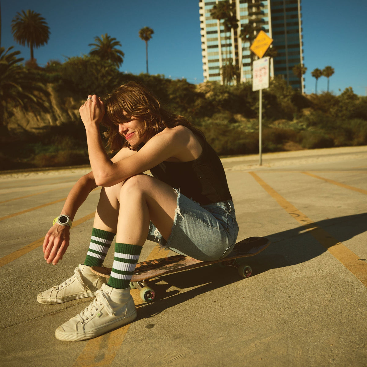 Socco White Striped Socks - Forest Green - Crew / L/xl