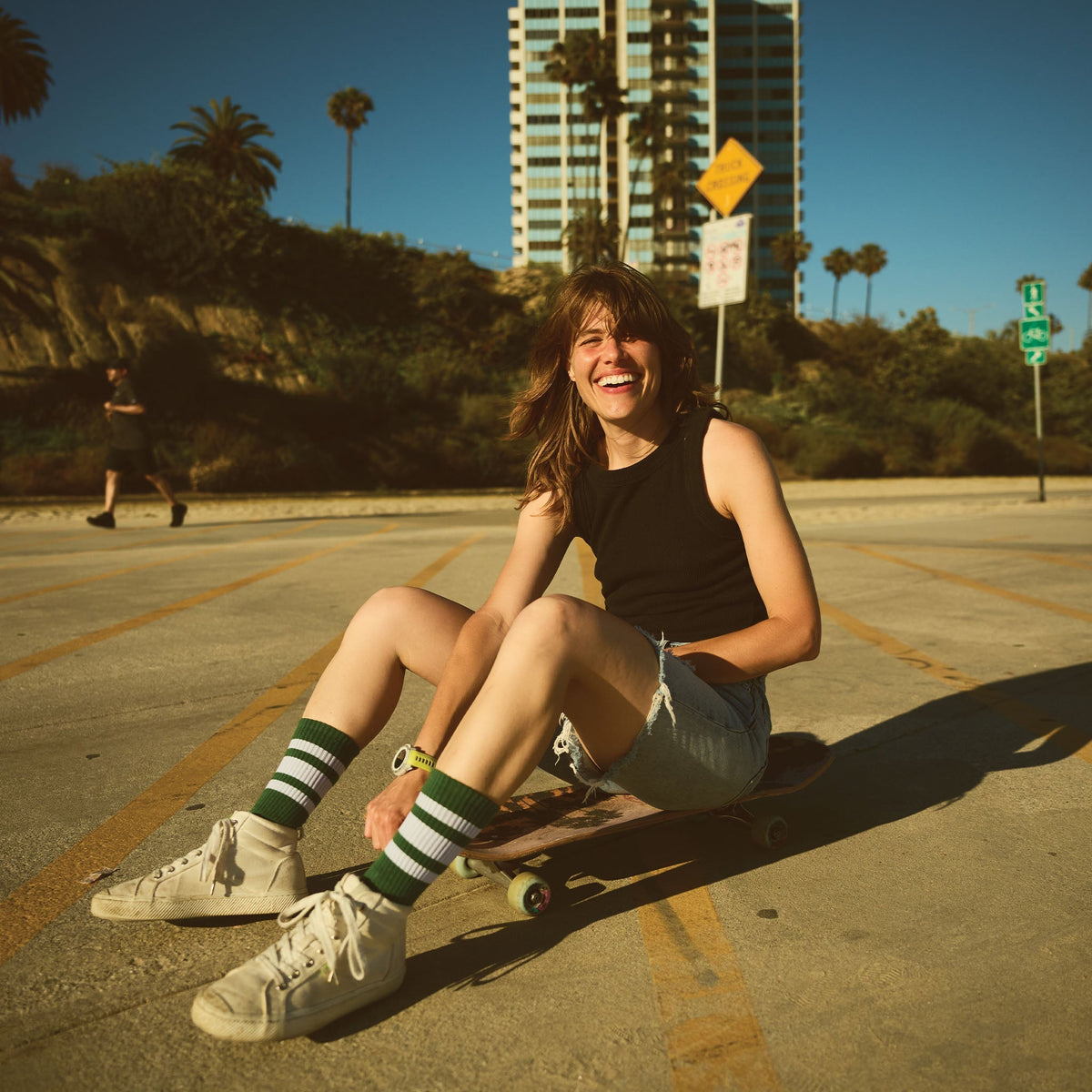 Socco White Striped Socks - Forest Green - Crew / L/xl