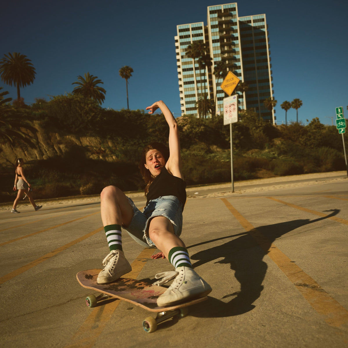 Socco White Striped Socks - Forest Green - Crew / L/xl
