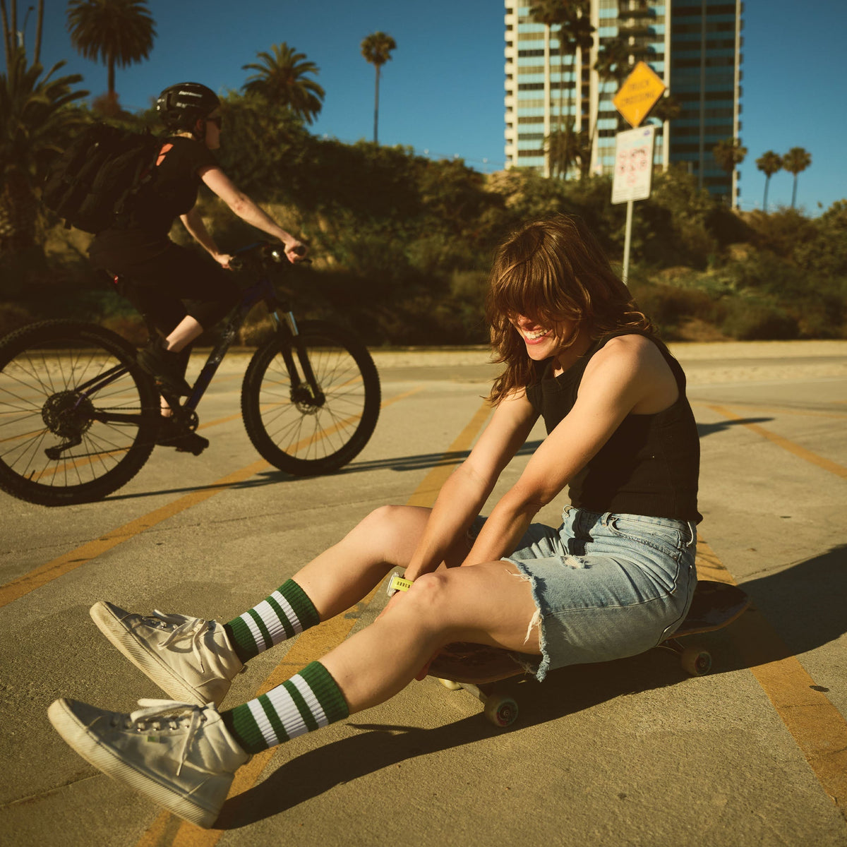 Socco White Striped Socks - Forest Green - Crew / L/xl