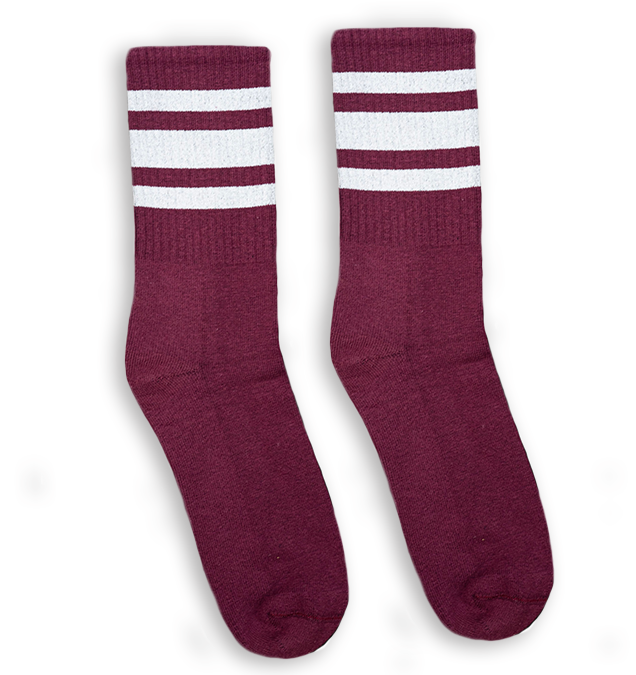 Socco White Striped Socks - Maroon - Crew / L/xl