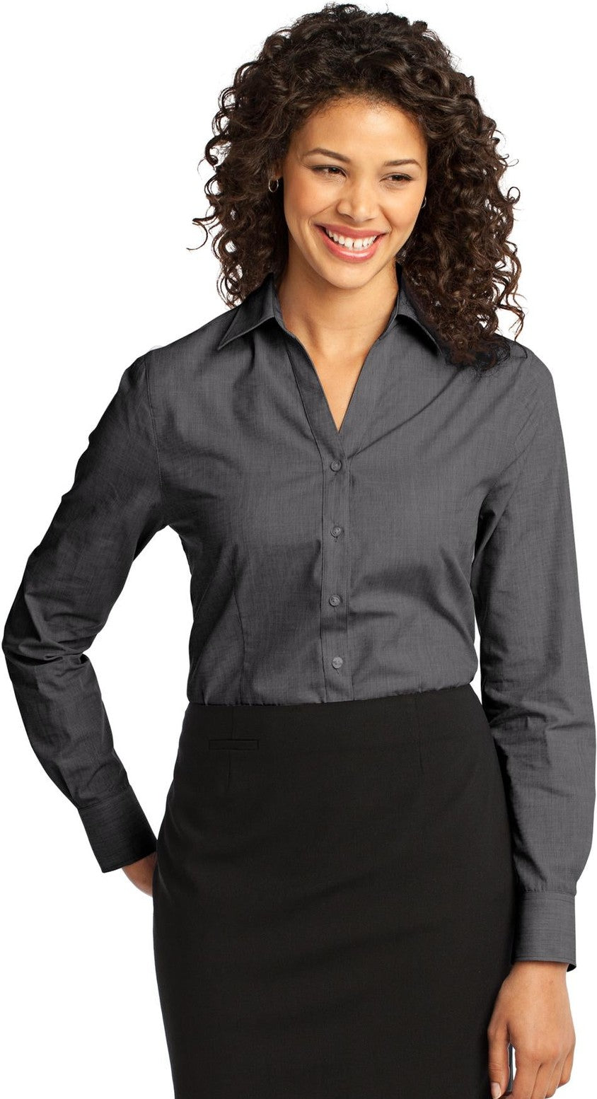 Soft Black Port Authority Women's Crosshatch Easy Care Shirt. L640