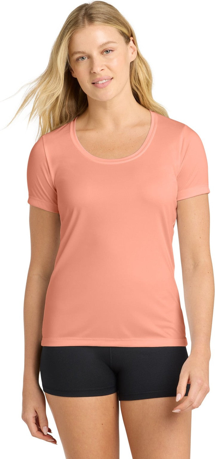 Soft Coral Sport-Tek Women's Posi-UV Pro Scoop Neck Tee. LST420