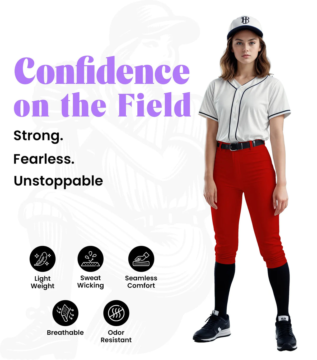 Softball Pants for Women with Snap and Zipper Elastic Bottom And mesh panels (red)