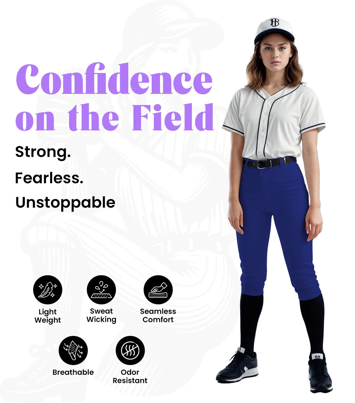Softball Pants for Women with Snap and Zipper Elastic Bottom And mesh panels (navy)