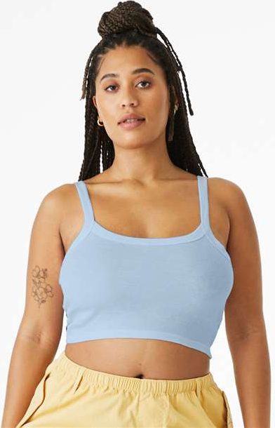 Solid Baby Blue Blend Women&#39;s Micro Rib Spaghetti Strap Tank - 1012