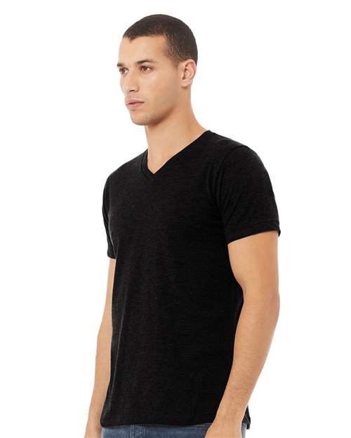 Solid Black Blend Heather CVC V-Neck Tee - 3005CVC