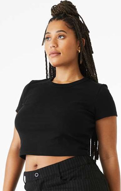 Solid Black Blend Women&#39;s Micro Rib Baby Tee - 1010
