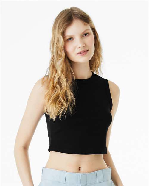 Solid Black Blend Women&#39;s Micro Rib Muscle Crop Tank - 1013