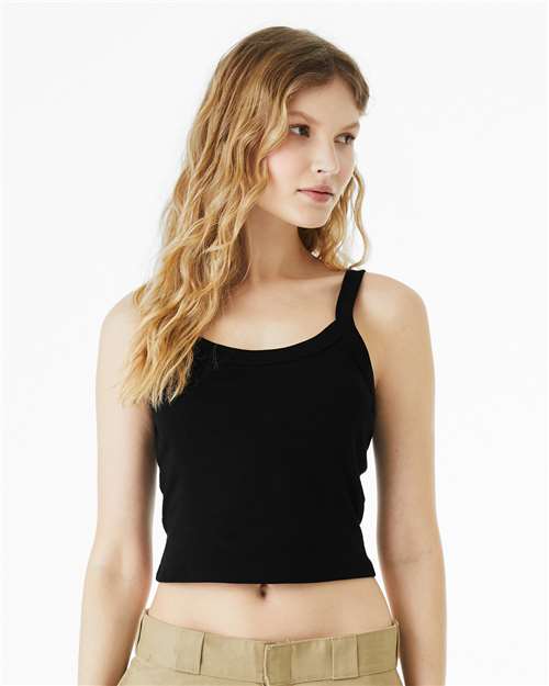 Solid Black Blend Women&#39;s Micro Rib Spaghetti Strap Tank - 1012