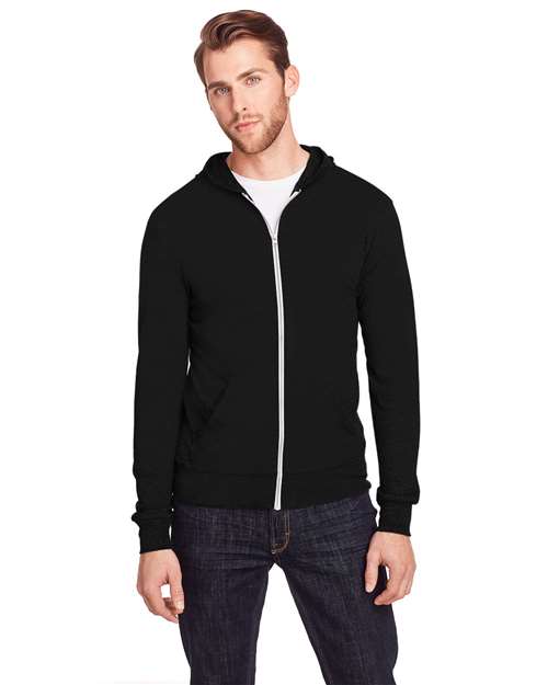 Solid Black Triblend Triblend Full-Zip Lightweight Hooded Sweatshirt - 302Z
