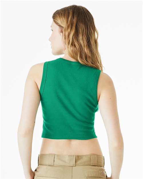 Solid Kelly Blend Women&#39;s Micro Rib Muscle Crop Tank - 1013