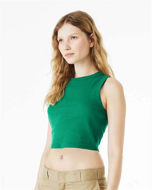 Solid Kelly Blend Women&#39;s Micro Rib Muscle Crop Tank - 1013