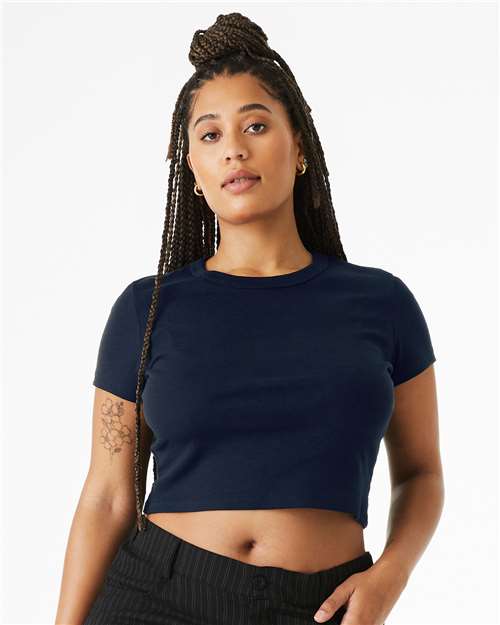 Solid Navy Blend Women&#39;s Micro Rib Baby Tee - 1010