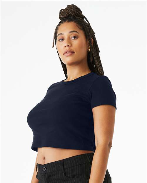 Solid Navy Blend Women&#39;s Micro Rib Baby Tee - 1010