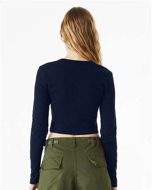 Solid Navy Blend Women's Micro Rib Long Sleeve Baby Tee - 1501