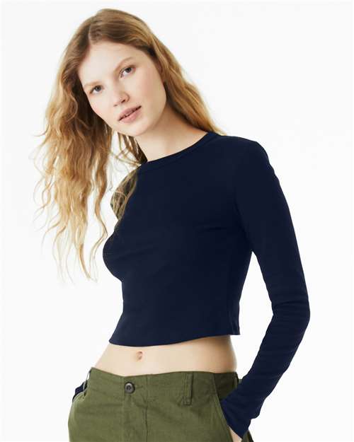 Solid Navy Blend Women's Micro Rib Long Sleeve Baby Tee - 1501