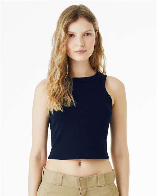 Solid Navy Blend Women&#39;s Micro Rib Racer Tank - 1019