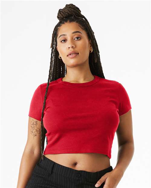 Solid Red Blend Women&#39;s Micro Rib Baby Tee - 1010