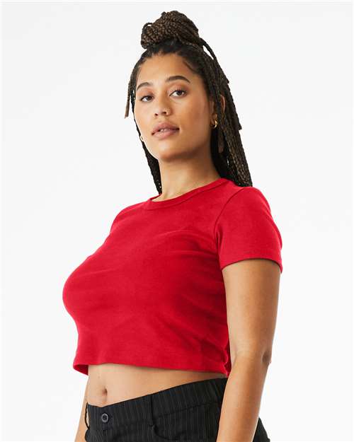 Solid Red Blend Women&#39;s Micro Rib Baby Tee - 1010