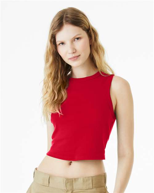 Solid Red Blend Women&#39;s Micro Rib Muscle Crop Tank - 1013