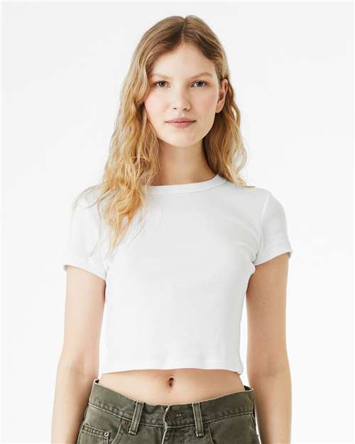 Solid White Blend Women&#39;s Micro Rib Baby Tee - 1010