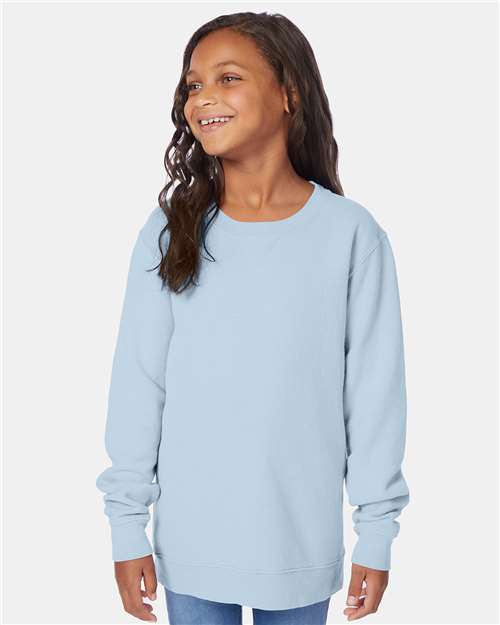 Front View of Soothing Blue Garment-Dyed Youth Crewneck Sweatshirt - GDH475