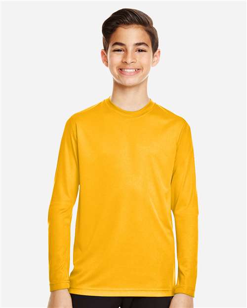 Front View of Sport Athletic Gold Youth Zone Performance Long Sleeve T-Shirt - TT11YL