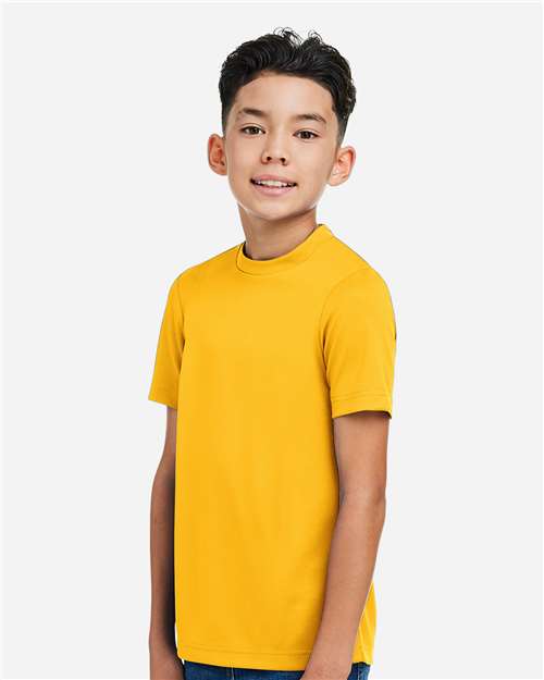 Left View of Sport Athletic Gold Youth Zone Performance Mesh T-Shirt - TT15Y