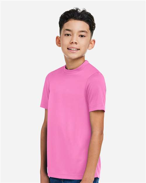 Left View of Sport Charity Pink Youth Zone Performance Mesh T-Shirt - TT15Y