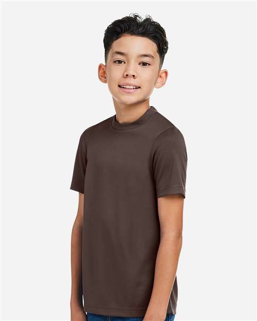 Left View of Sport Dark Brown Youth Zone Performance Mesh T-Shirt - TT15Y